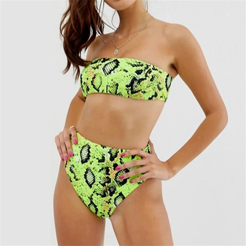 Летний женский сексуальный леопардовый купальник-бикини с открытыми плечами