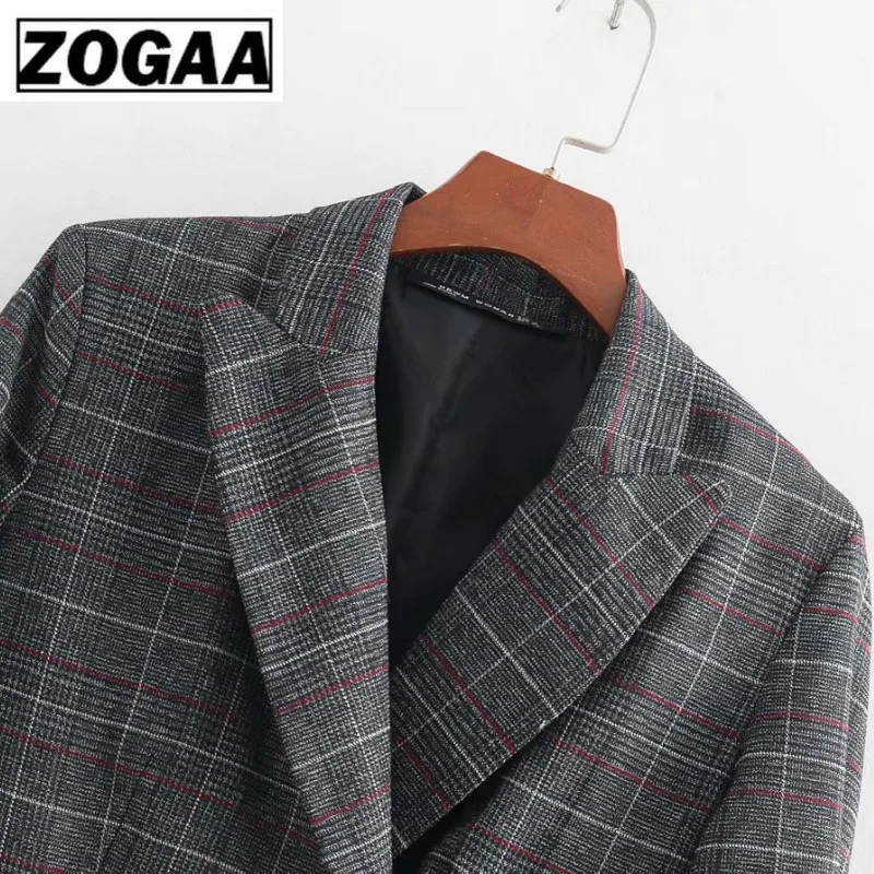 ZOGGA однотонный уличный клетчатый Повседневный тонкий Женский блейзер высокое