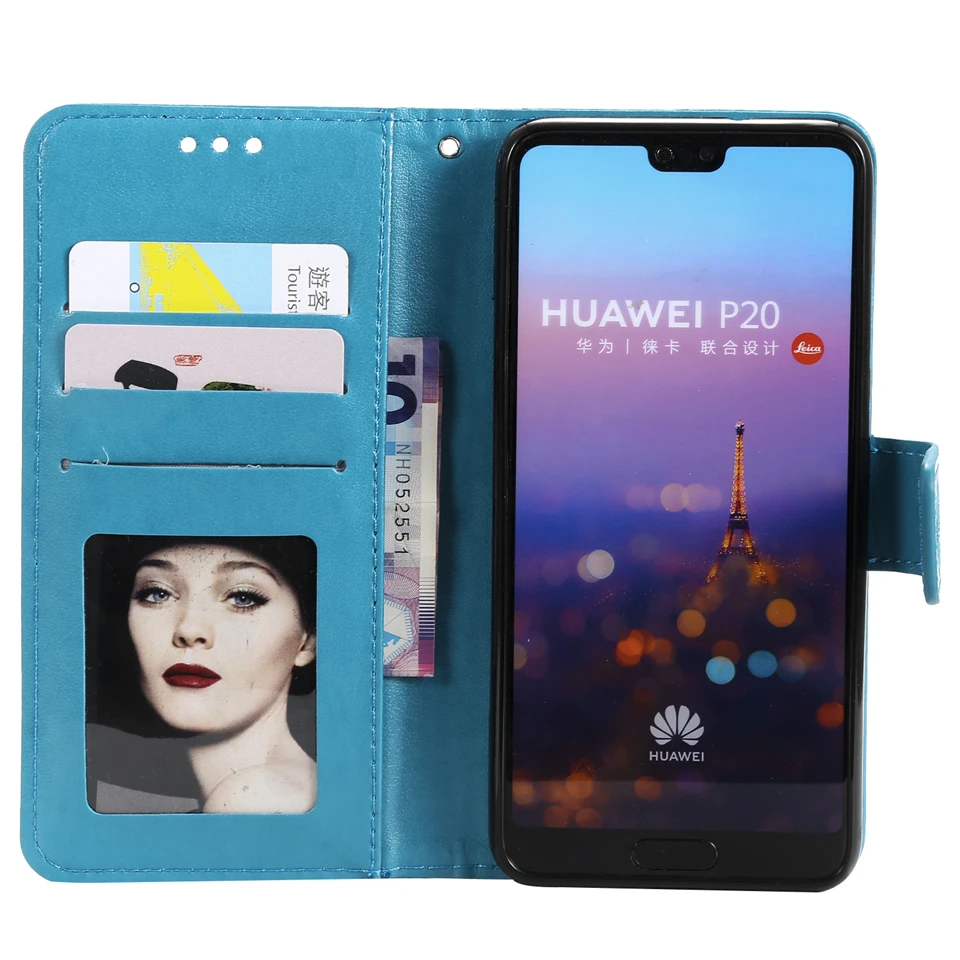 Кожаный чехол с изображением розы для Huawei P30 P20 Pro P10 Lite отделением карт откидной