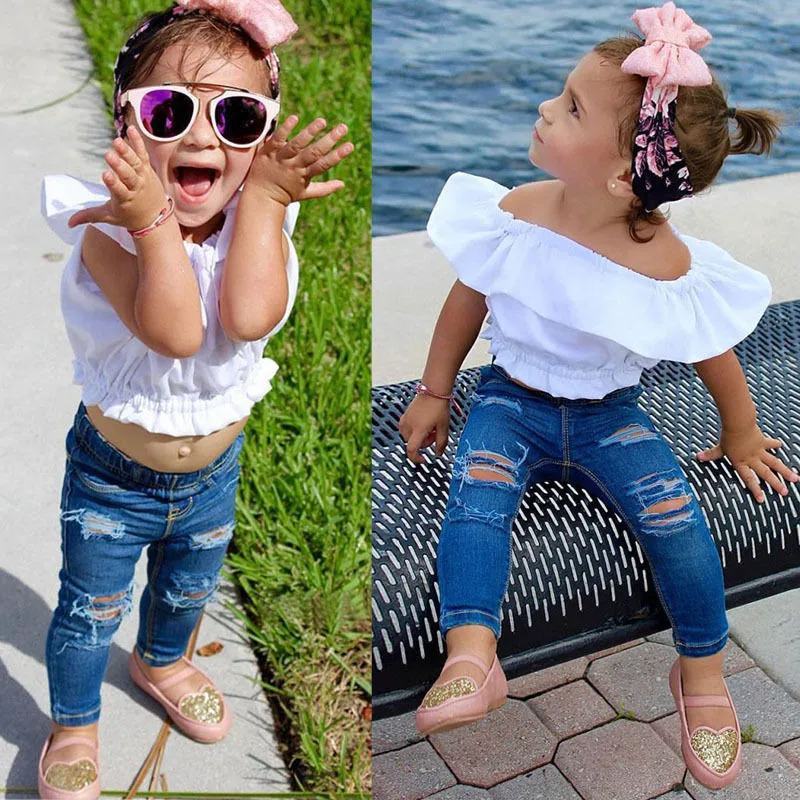 VIMIKID новые летние комплекты одежды для девочек малышей детей с открытыми плечами