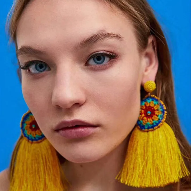 YONGMAN ювелирные изделия Новая мода Boho Этническая бахрома серьги шарики смолы