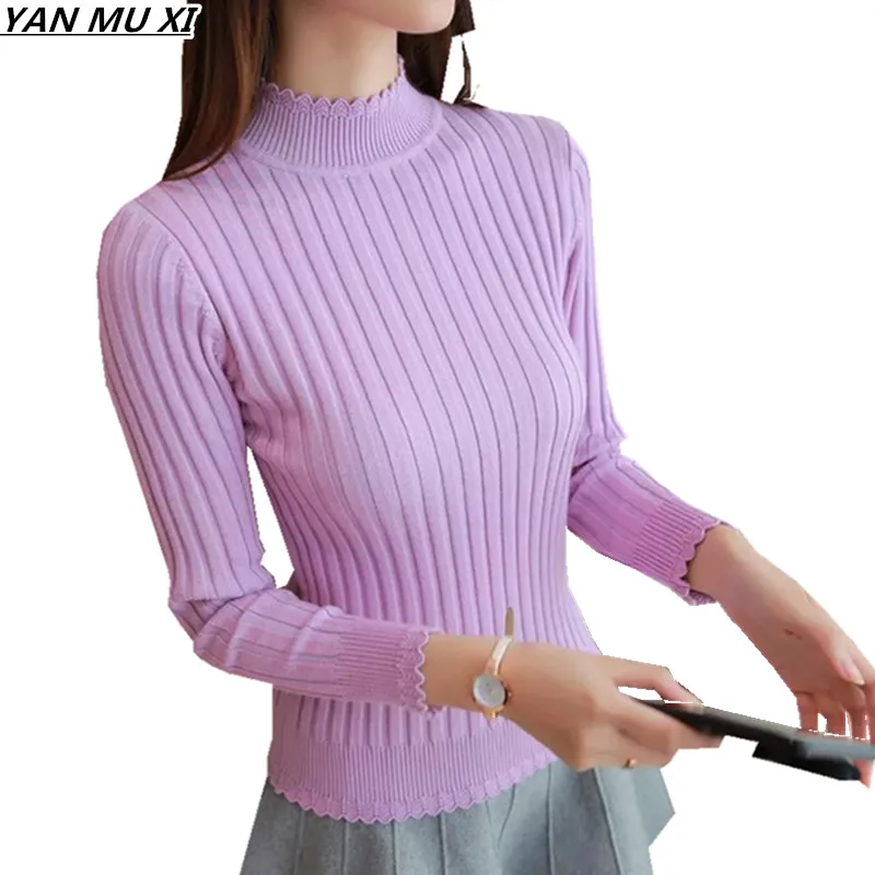 Brand YAN MU XI 2017 feminina fashion autumn and winter new sets of leisure tight pink Lace collar sweater women | Женская одежда