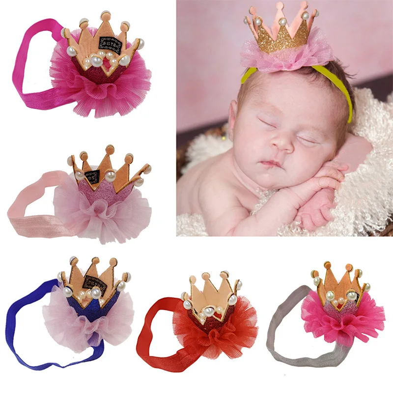 Cute Crown Baby Headbands Shiny Pearl girls hair accessories Princess Style turban Tiara Ornament Headwarer | Детская одежда и