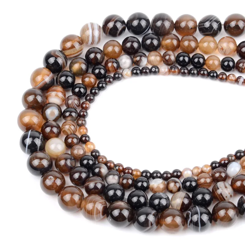 Coffee Stripe Agate Бусы из натурального камня 4 мм-12 мм Амазонит гранат Flourite Lava stone бусины для изготовления ювелирных изделий женские браслеты ожерелья - Цвет: Coffee Stripe Agate