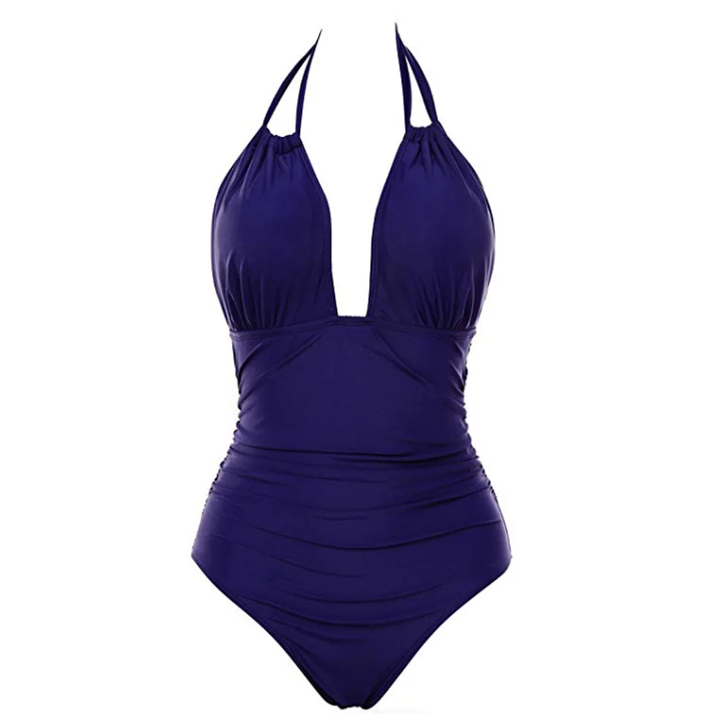 

2020 New Halter One Piece Swimsuit Women Plus Size Swimwear Retro Big Cup Bathing Suit Dots Beachwear Black Push Up Monokini 4XL