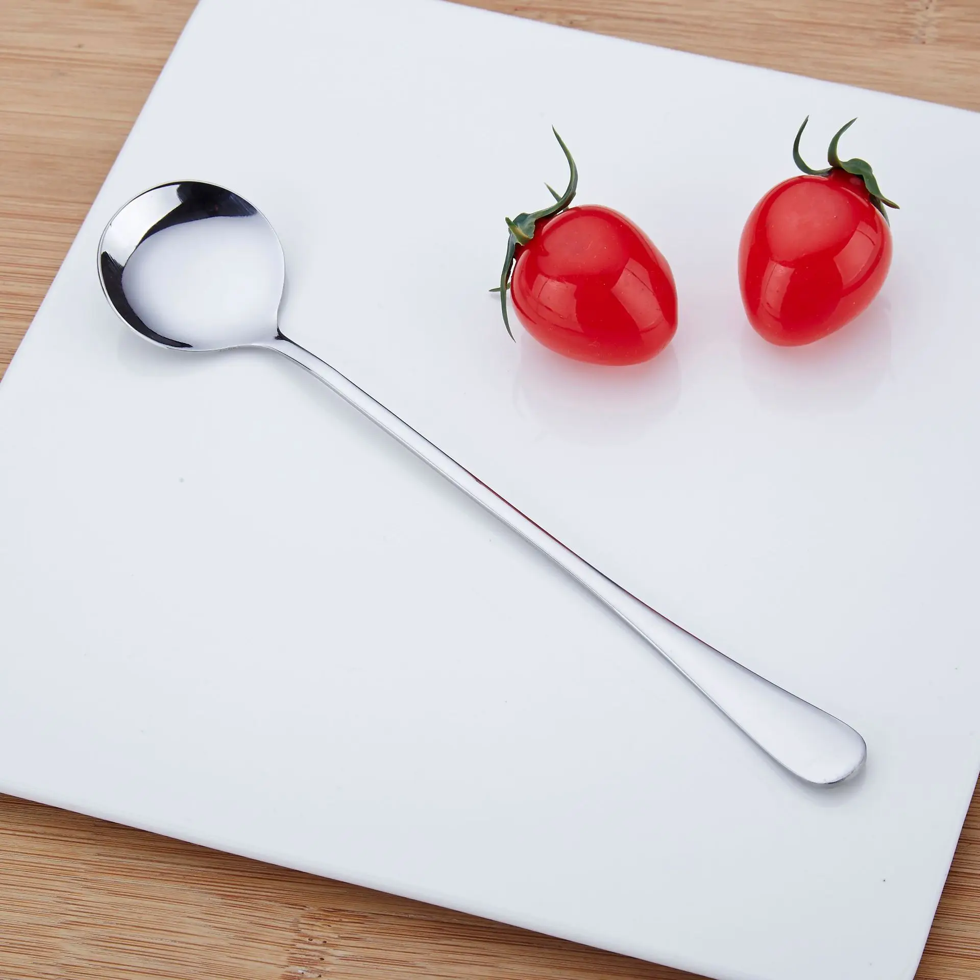 round spoon 2 стиля, длинная ручка, новинка, нержавеющая сталь, форма кошки, чайная, кофейная, сахарная ложка, мороженое, десертная ложка, для пикника, кухонные аксессуары - Цвет: round spoon