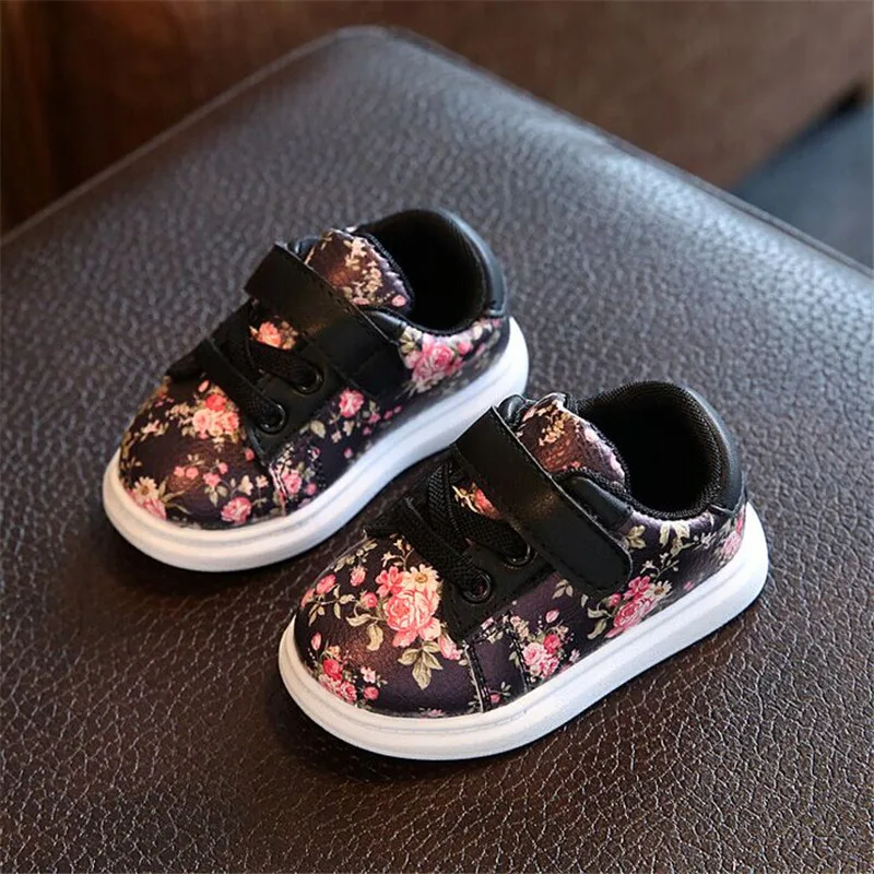 DIMI/2021 Милая обувь с цветочным узором для маленьких девочек Удобные кожаные