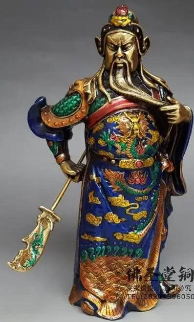 

Rare old QingDyansty copper&Cloisonne GUANGONG statue,Free shipping