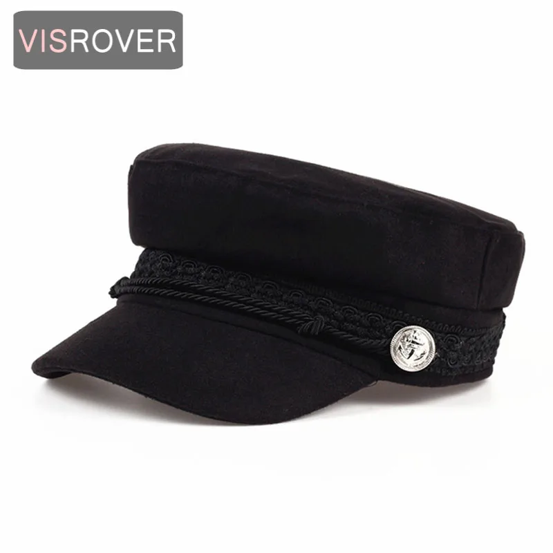 VISROVER, Модный черный с козырьком, шапка в стиле милитари, осенняя и зимняя, винтажная, шерстяная, из кусков, берет, шапка для женщин, английский стиль