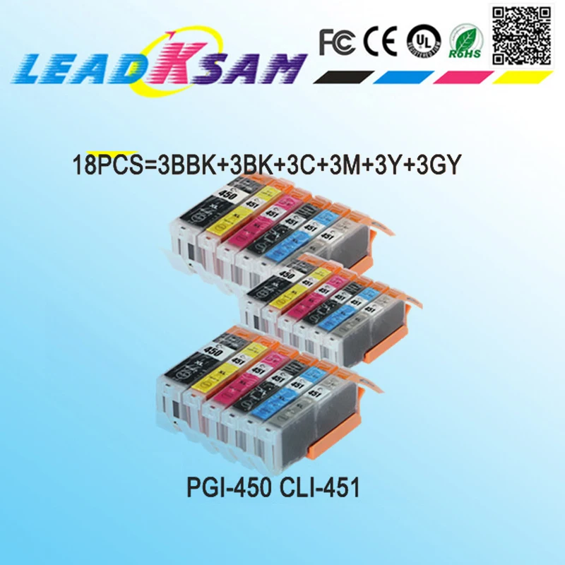 18 шт. Замена для canon pgi450 PGI451BK PGI450 CLI451 совместимый чернильный картридж Ip7240 MX924 IX6540