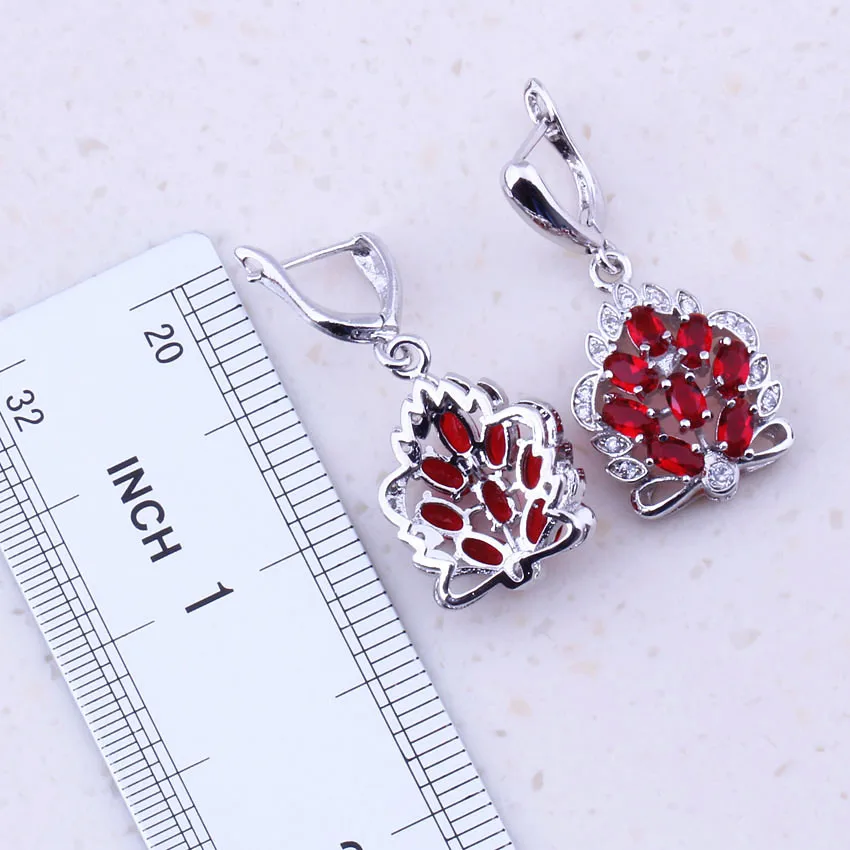 Beautiful Red Created Garnet &amp White CZ Silver Color Jewelry Sets For Women Bridal Party Fashion Free Gift Box J0052 | Украшения и