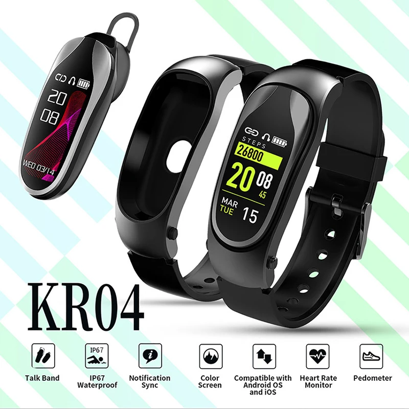 KR04 смарт-браслет Фитнес трекер Браслет IP67 Водонепроницаемый bluetooth smartwatch