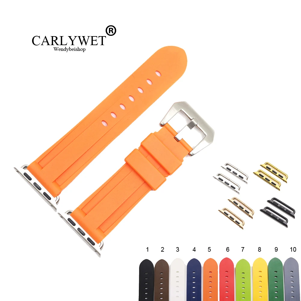 

CARLYWET Fashion 38 40 42 44mm Black Orange Silicone Rubber Replacement Wrist Watchband Strap Loops For Iwatch Series 4/3/2/1