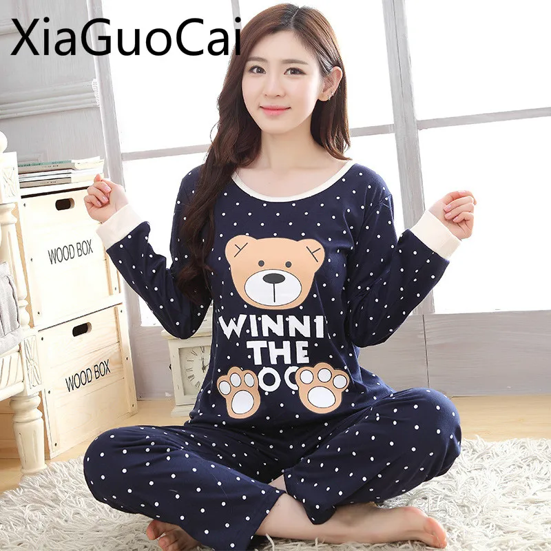 Женский пижамный комплект на весну/осень Женская пижама с длинными рукавами и