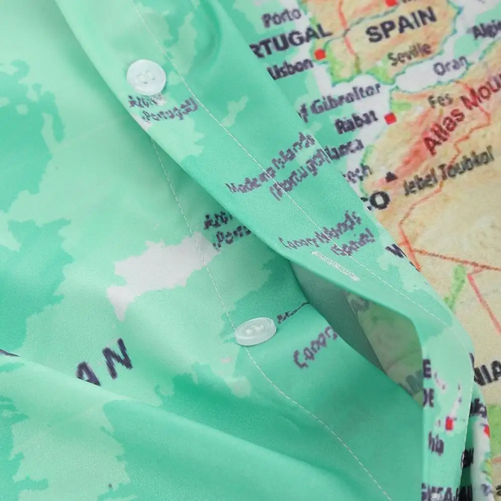 Мужская Повседневная рубашка на пуговицах с принтом в виде карты мира camisa masculina