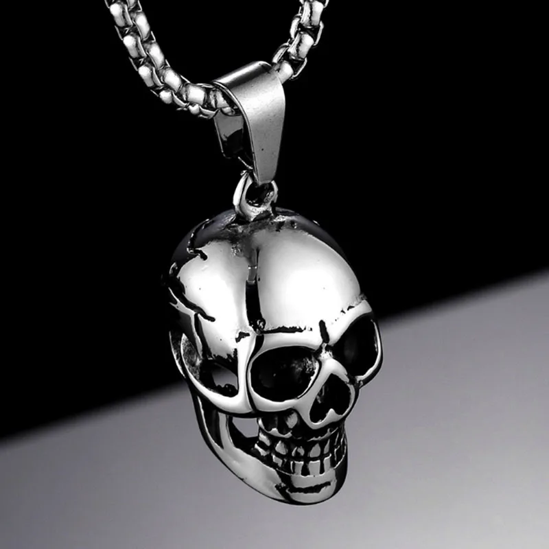 

2018 Halloween Jewelry Skull Necklace Stainless Steel Gothic Biker Pendant & Chain For Men/Women Punk Gift Gold/Black Color