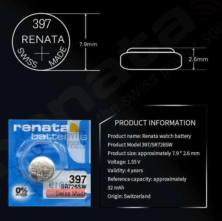 2 упаковки длительный срок службы Renata 397 SR726SW часовая батарея Серебряный оксид