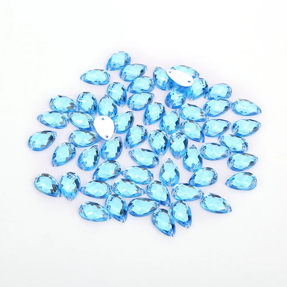 TPSMOC 8*13mm/10*14mm/13*18mm/18*25mm Water Drop Colorful Acrylic Sew On Rhinestone Flatback Crystal Beads For DIY Dress - Цвет: Sky Blue