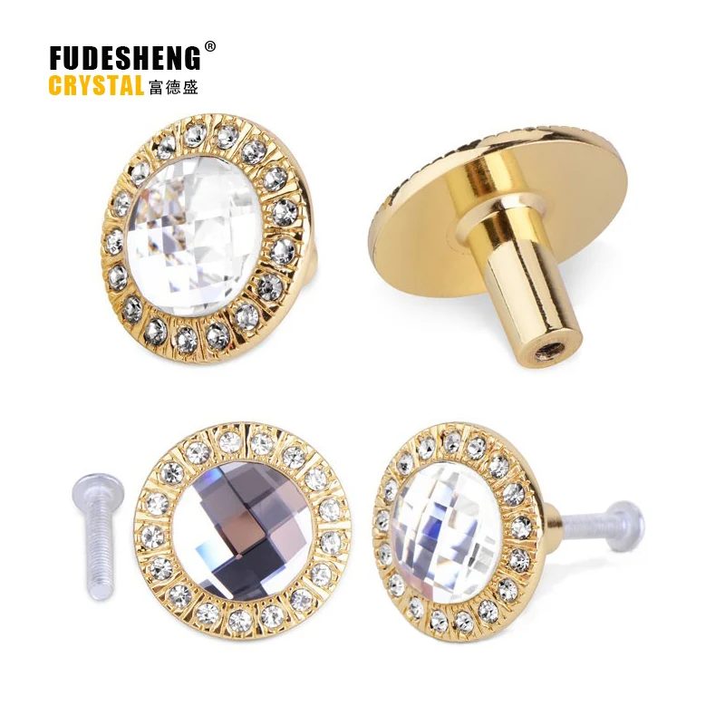 Золотая Стеклянная Ручка для комода выдвижные ручки ящика Хрустальные Ручки