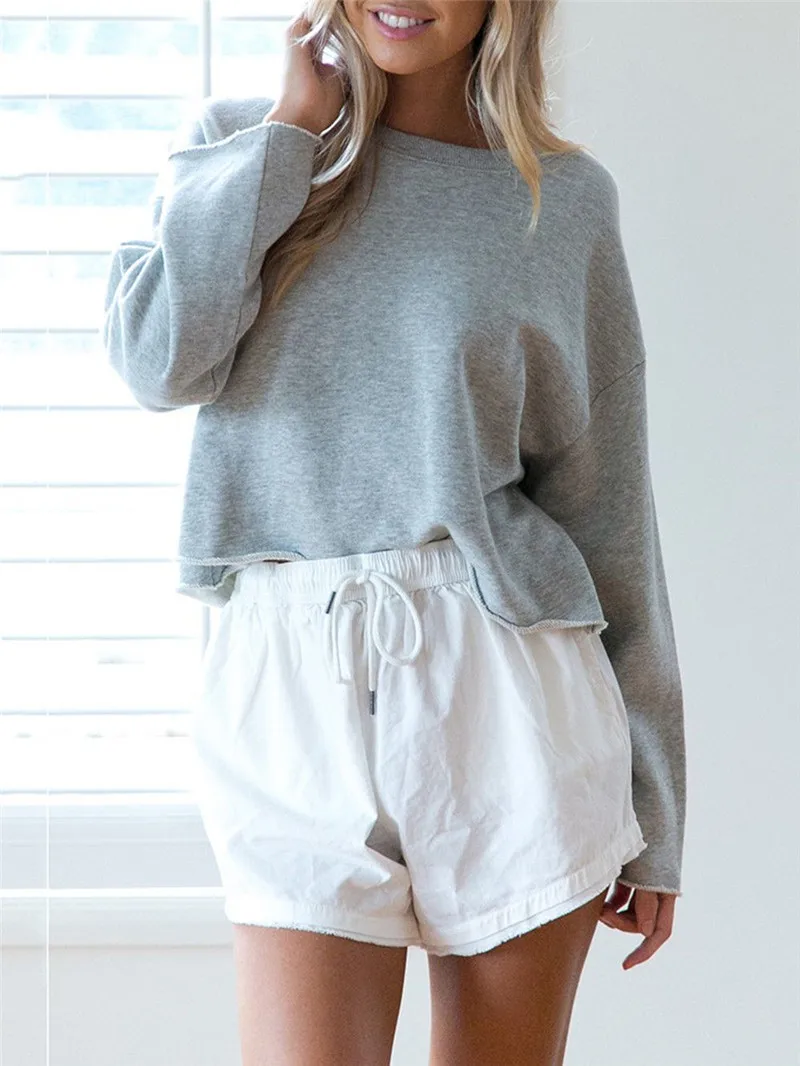 Толстовка Женская однотонная с длинным рукавом Модный свитшот простого дизайна