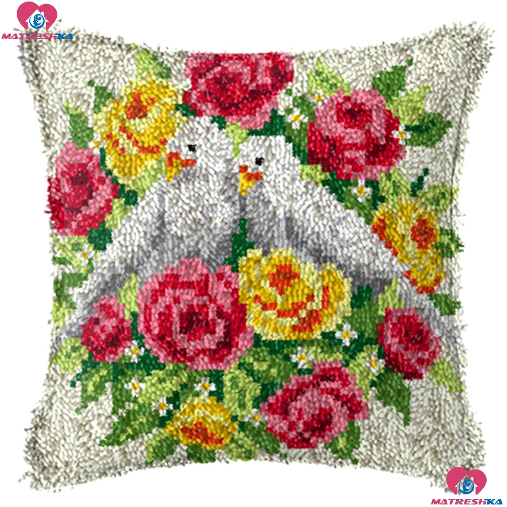 

White pigeon Diy Latch Hook Kits Pillowcase Cushion Embroidery Printed canvas Cover Crochet Latch Hook Unfinished home decor
