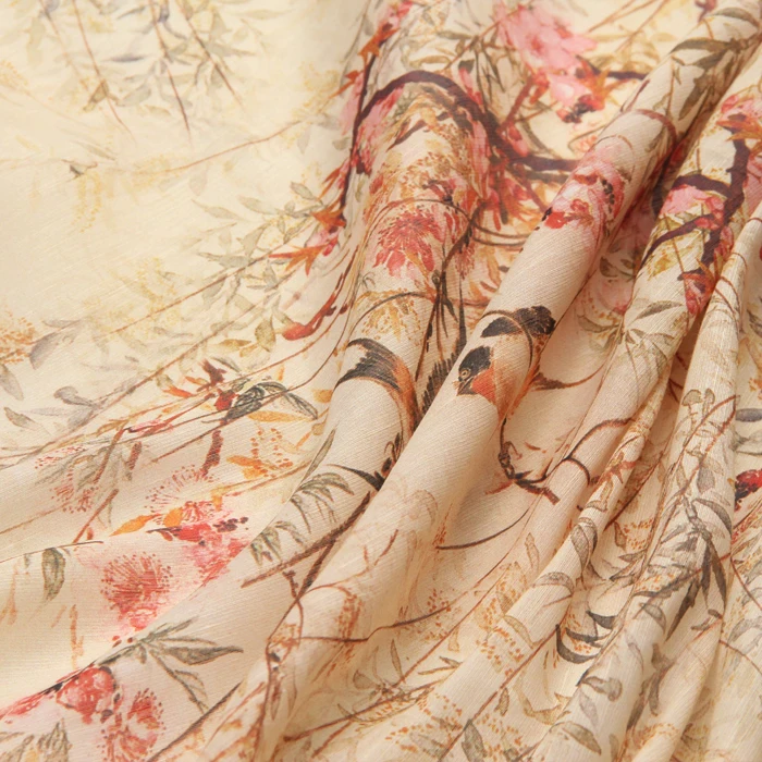 135CM Wide 12MM Light Orange Plants 30% Silk 70% Linen Fabric for Summer Shirt Dress A Little Transparent and Hard D926 | Дом и сад