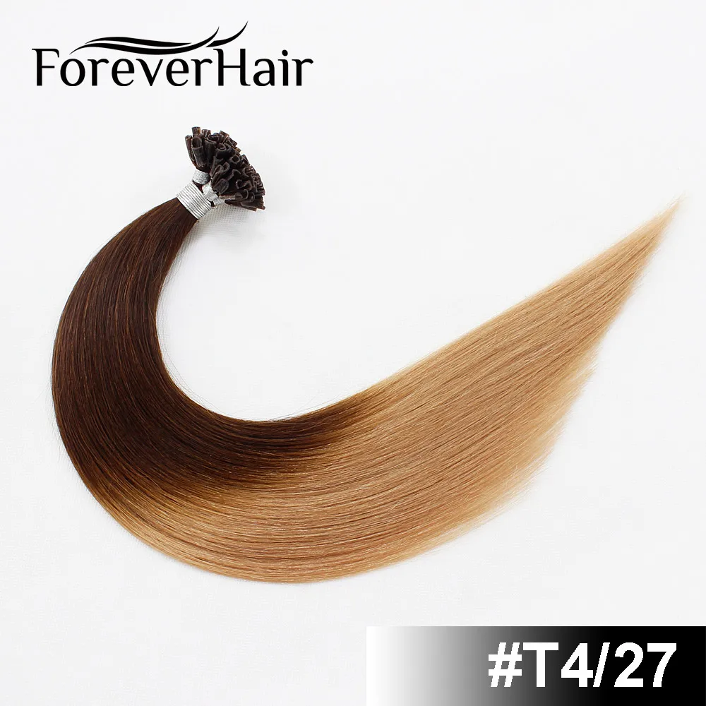 FOREVER HAIR 0,8 г/локон 1" 18" 2" Remy накладные человеческие волосы для наращивания, европейские человеческие кератиновые u-образные накладные волосы, 50 шт - Цвет: # T4/27