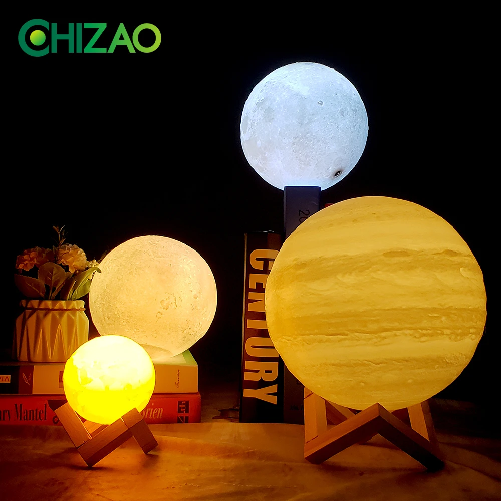 Светодиодный светильник CHIZAO с 3D принтом луна земля Jupiter домашний декор для