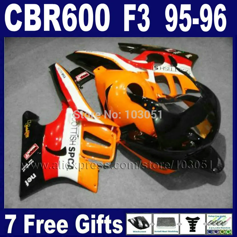 

ABS Custom motorcycle fairings kits for Honda orange repsol CBR600 F3 1995 1996 CBR600F CBR 600 F3 95 96 bodywork fairing kit