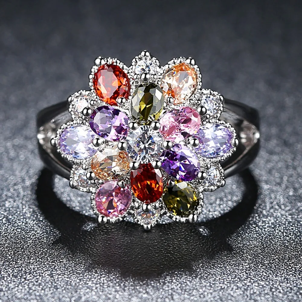 New Arrival Oval Purple Pink Olive Green Red Champagne &amp White CZ Silver Ring Size 6 7 8 9 Fashion Women Wedding Jewelry Party |