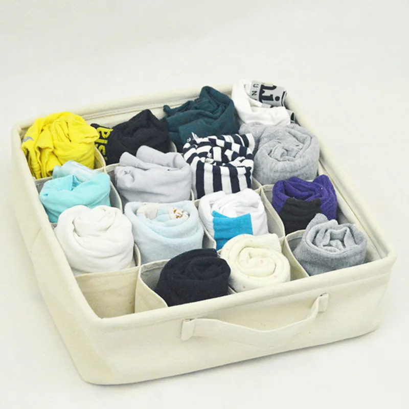 Buy Japanese-style cotton and linen underwear storage box bra socks classification square format finishing basket