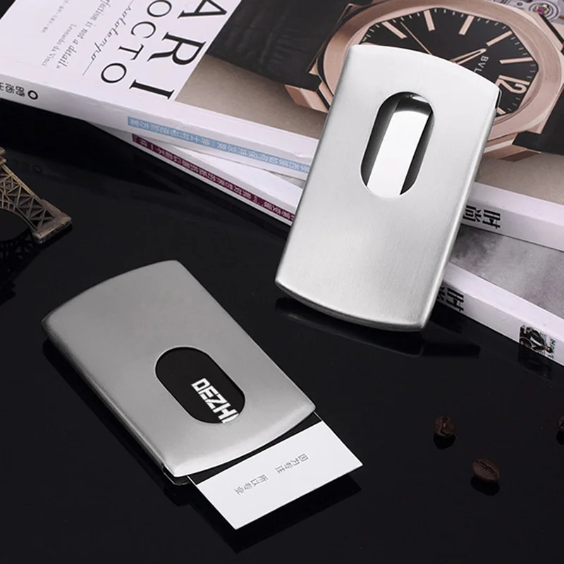 Fashion Thumb Slide Out Stainless Steel Business card holder pocket metal case for men black box packing | Багаж и сумки