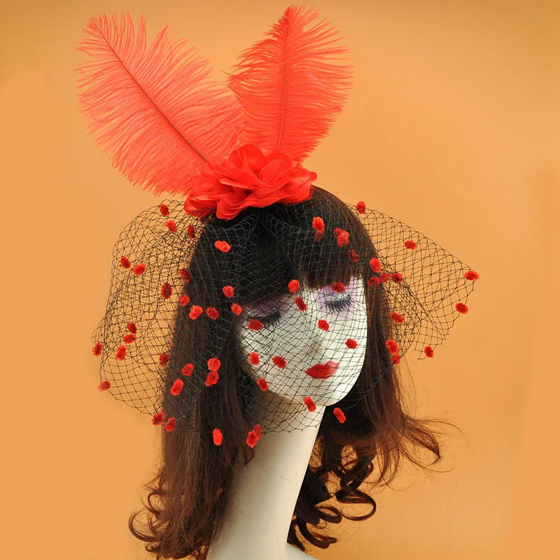 

Wedding Hat Kentucky Derby Headband Feather Fascinator Hats Church Tea Party Royal Banquet Women Headwear Bridal Hats Face Veils