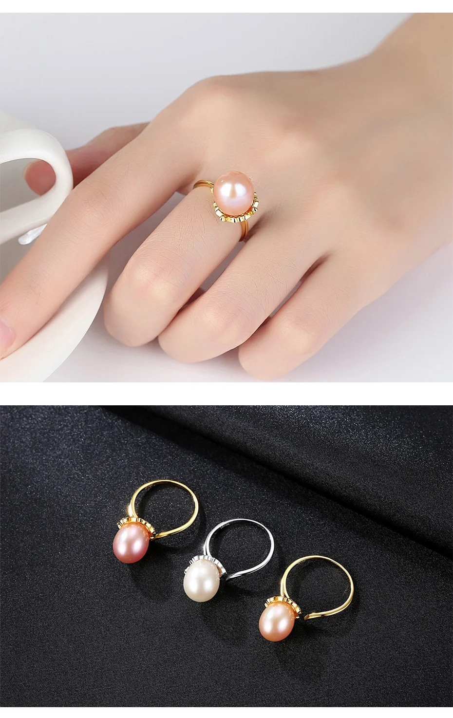 Freshwater Pearl Ring Vintage 925 Sterling silver rings Natural Pearl Fine Jewelry Adjustable 925 ring hyperbole Freshwater