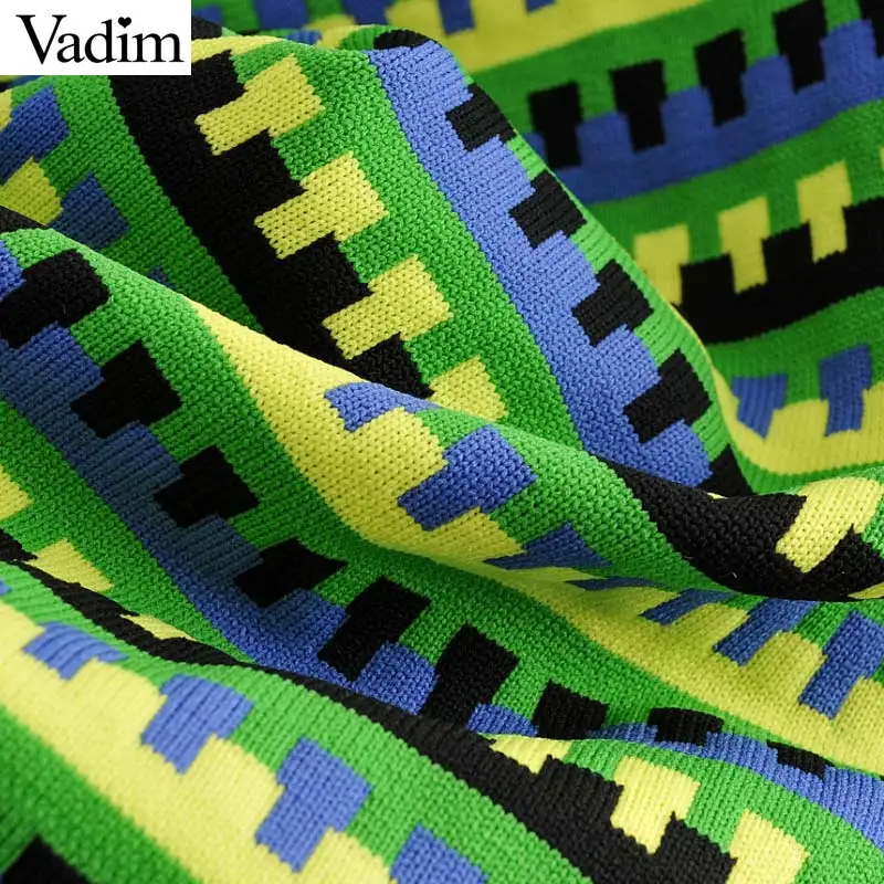 Vadim women basic striped knitted sweater short style long sleeve female casual stretchy pullovers vintage O neck tops HA373 | Женская