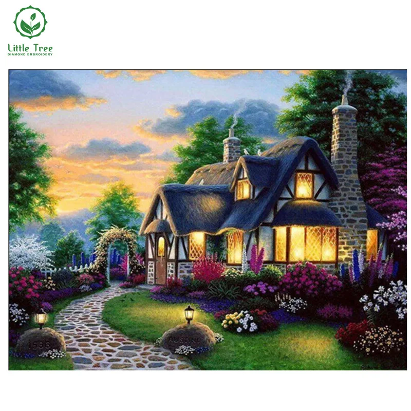 Вышивка Новый 5d Diy Алмазная картина холст масло красочная сказочная хижина