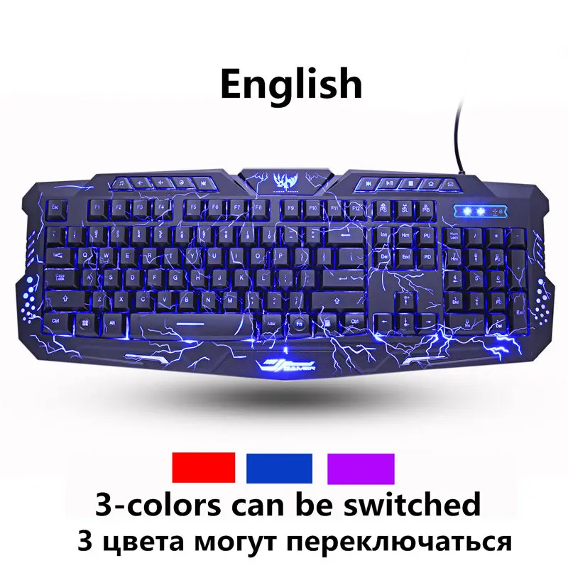 M200 EN Русский/Английский Gaming Keyboard светодиодный 3-Цвет M200 USB Проводная Цвет Фул дыхание подсветкой Водонепроницаемый компьютер трещины клавиатура - Цвет: M200 EN