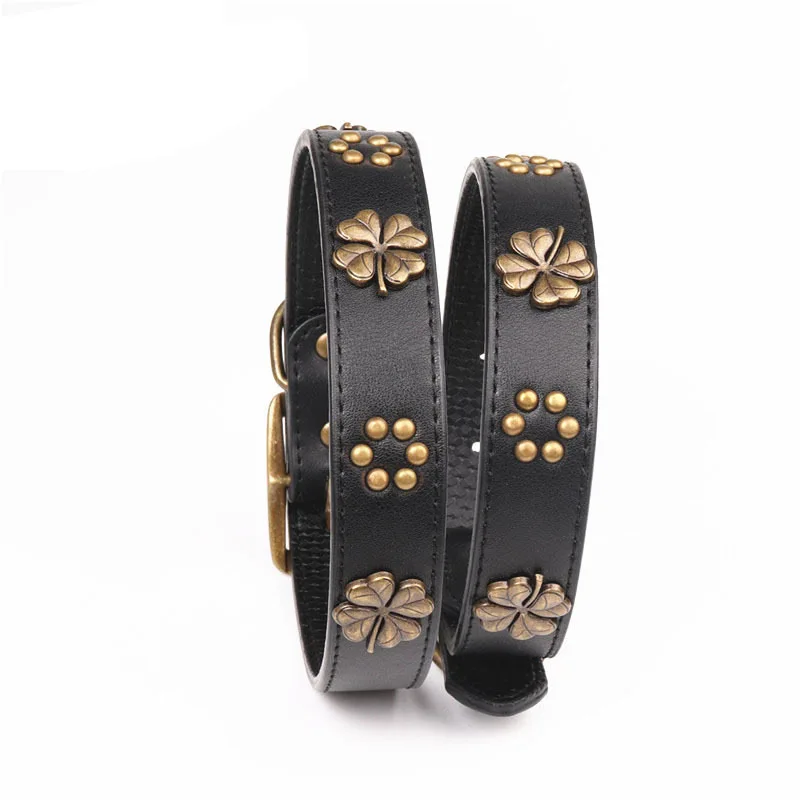 

Новый классический кожаный ошейник для больших или средних собак, четырехлистный ошейник, ошейник для домашних животных, аксессуар для дом...