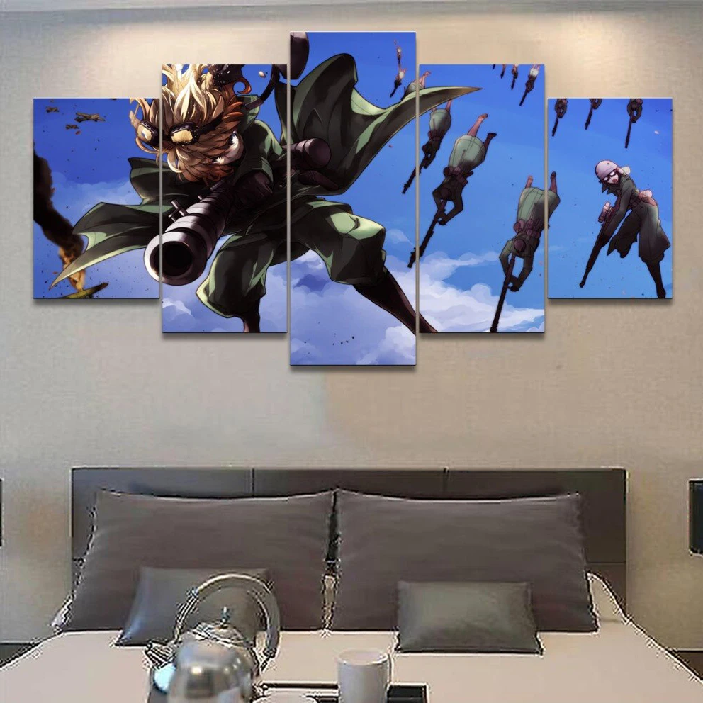 Home Decor Hd Prints Painting 5 Panel Canvas Anime Posters Tanya Degurechaff Youjo Senki Pictures Wall Art Modular Living Room | Дом и сад