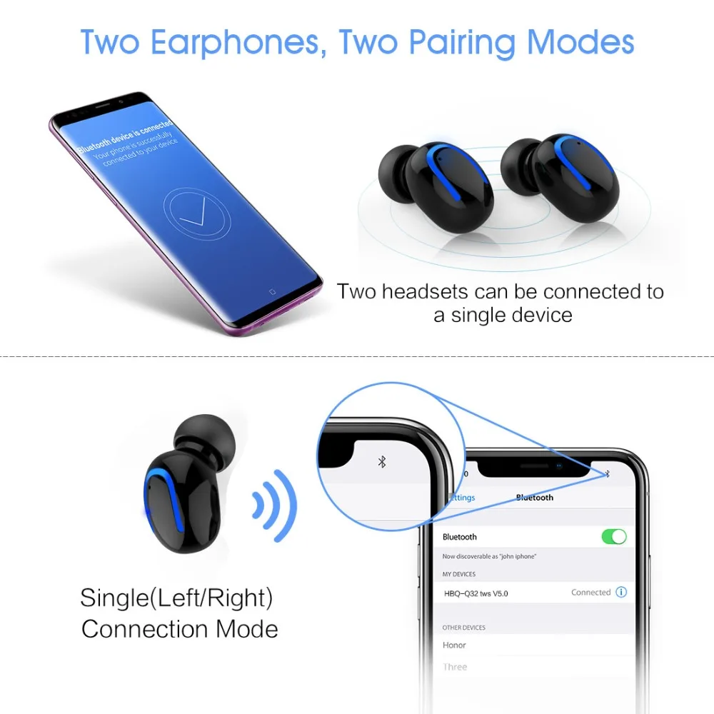 Слог HBQ Q32 наушники вкладыши TWS с Беспроводной V5.0 Bluetooth спортивные гарнитуры слог в