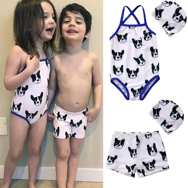 Summer 2pcs Kids Baby Girl Boy Clothes Set Sister Brother Matching Beachwear Swimsuit Swimwear Swim Shorts | Детская одежда и