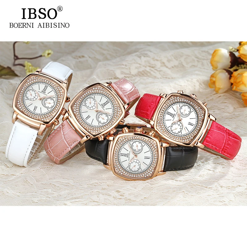 Женские многофункциональные кварцевые часы с ремешком из натуральной кожи |