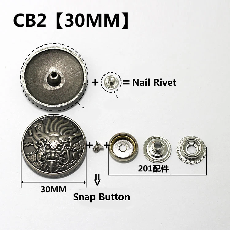 CB2 30mm Серебристые металлические кнопки, заклепки для ногтей с украшением из бисера для кожевенного ремесла, кожаные аксессуары для шитья - Цвет: CB2 30mm