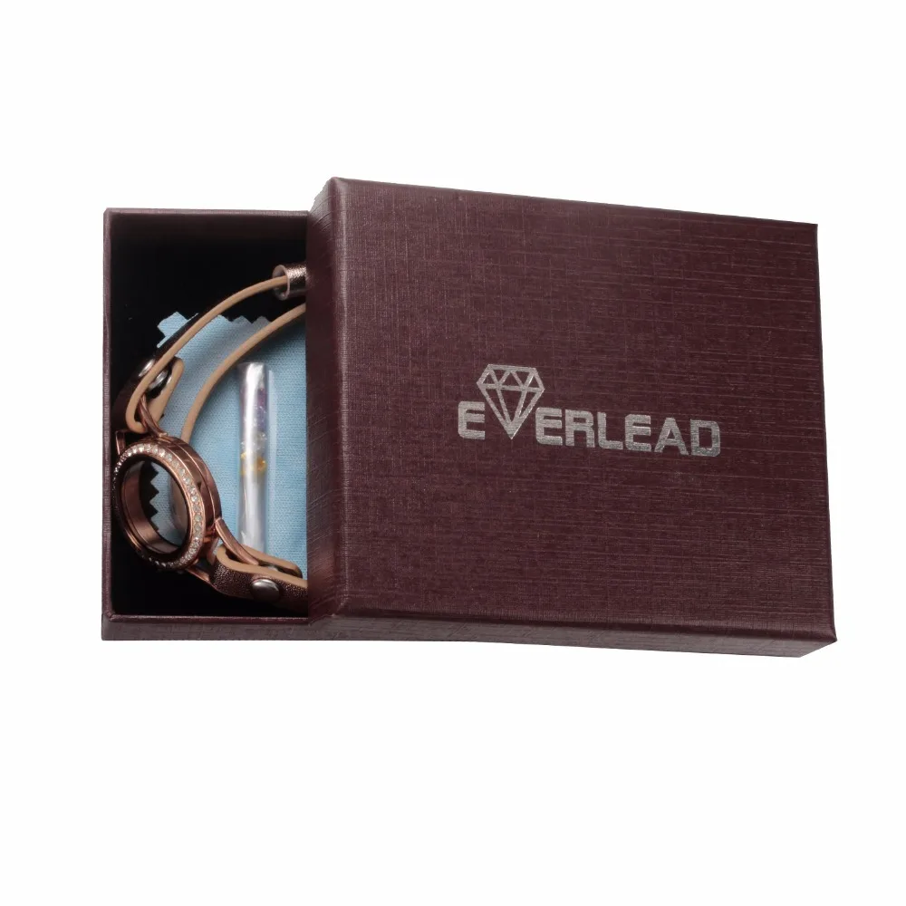 EVERLEAD двойной Обёрточная бумага кожаный браслет с плавающей медальон на цепочке Браслеты 316l Нержавеющая сталь Водонепроницаемый Цвет дополнительно циркон