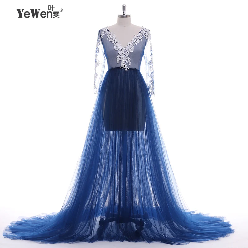 Кружева Формальное Беременная Фото платье С Длинным Рукавом Прозрачные грубоко