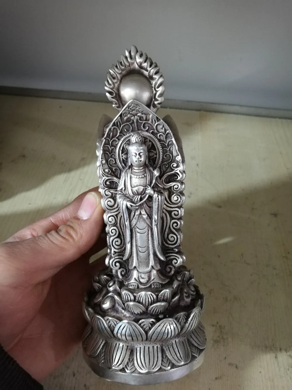 Китайская коллекция серебряное медное украшение трехсторонние предметы мебели