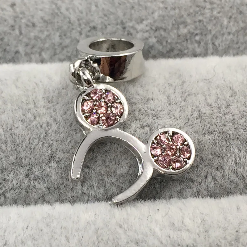 Обруч Микки болтаются с черными кристаллами Европейские Бусины Подходят амулеты