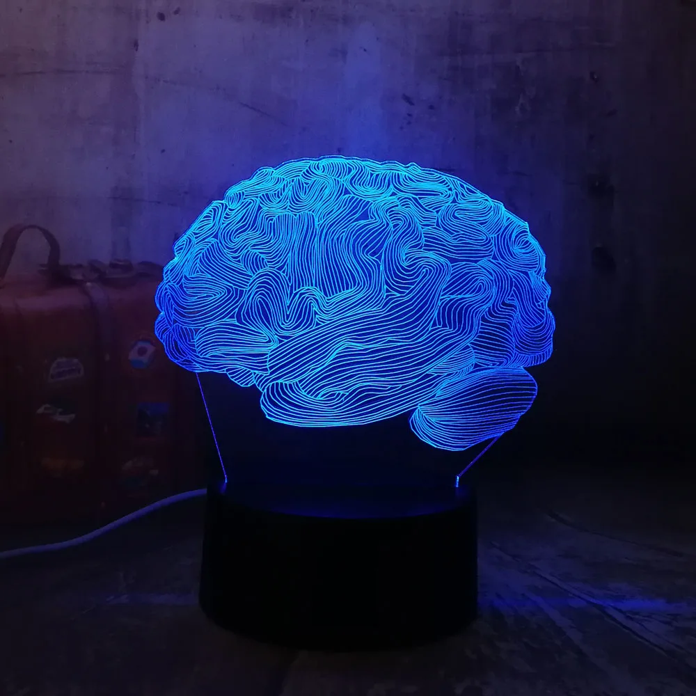 Новый головного мозга 3D светодиодный ночной Светильник многоцветный новинка RGB 7