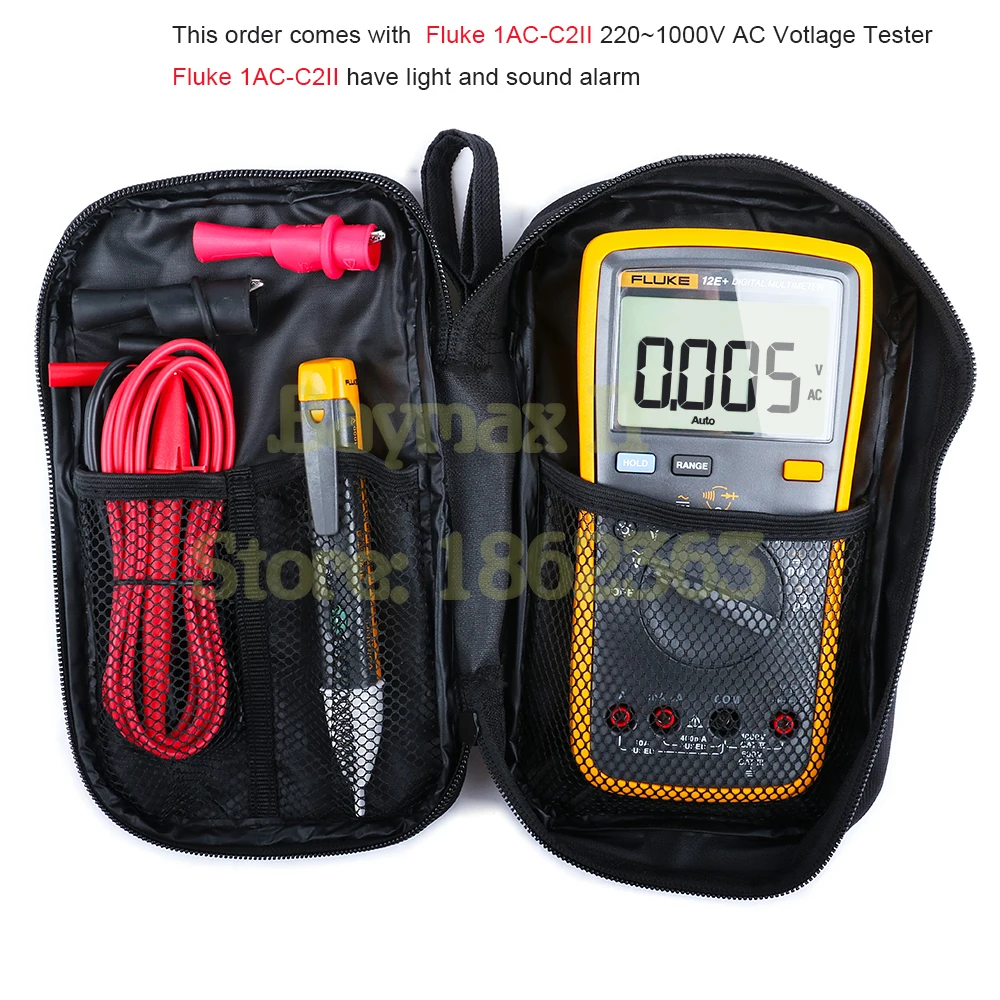 Цифровой мультиметр Fluke 12E+ с автоматическим диапазоном с Fluke 2AC 90~ 1000 В/Fluke 1AC-C2II 200~ 1000 В тестер напряжения переменного тока и сумка для переноски