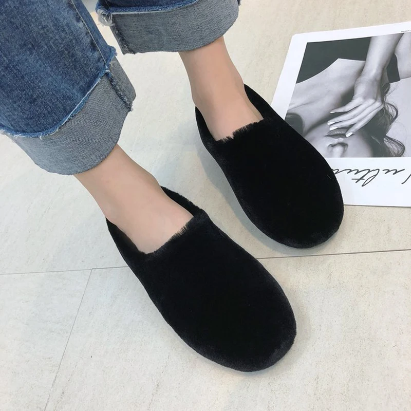 Zoe Saldana 2019 Winter Shoes Women Warm Fleece Ballet Flats Designer Furry Casual Outdoor Wool Loafers Zapatos Mujer | Обувь